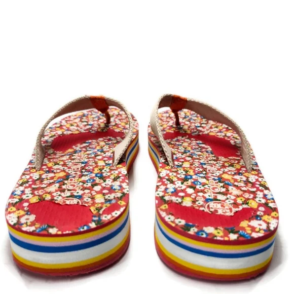 Tory Burch x Shishedo 70's Flatform Sprinkle Flowers & Rainbow Thong Flip-Flops - Picture 10 of 14